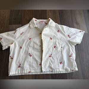 So Me women’s Cream Shirt with Red Floral Detail